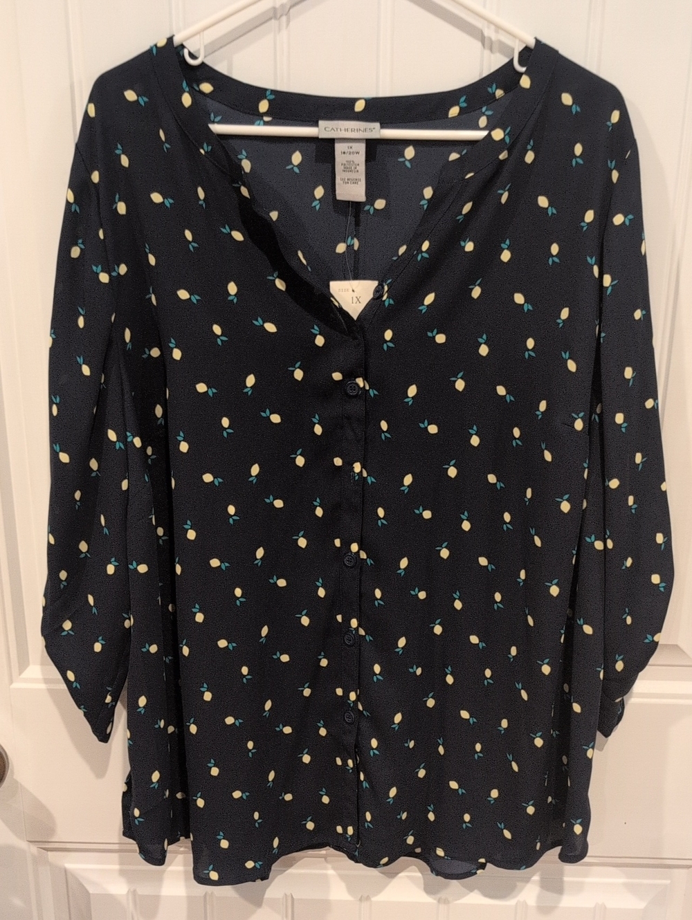 Catherines Navy Lemon-Print Button Down Shirt